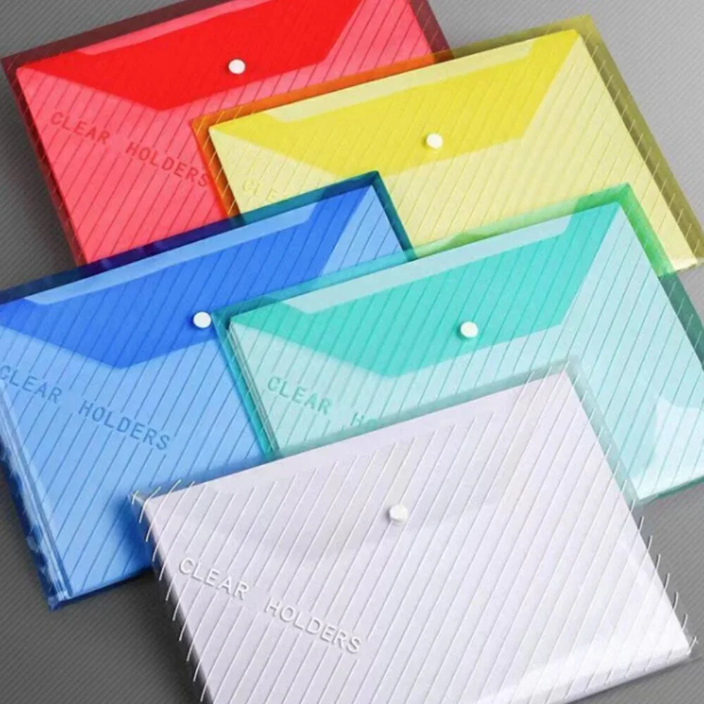 Colored Poly Envelopes Transparent with Snap Closure A4 10 Pack